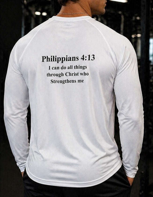 Christ Vision (Unisex) Longsleeve Sports Shirt - Philippians 4:13 (White)