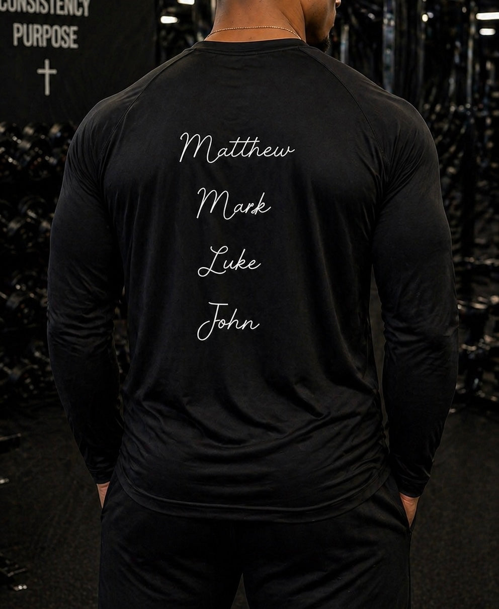 The Gospel (Unisex) Long Sleeve Sports Shirt (Black)
